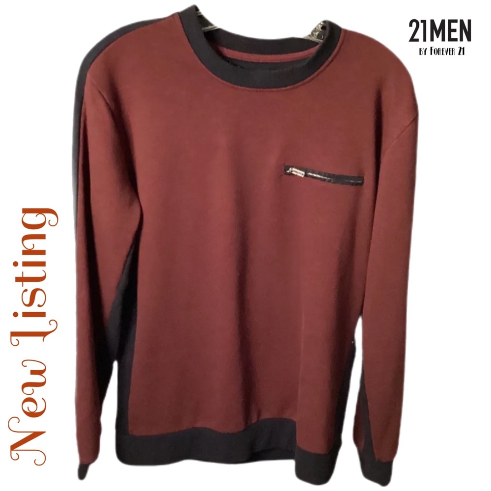 Forever 21 MENS SWEATSHIRT Pullover Size M Maroon Zip Pocket Italian Made